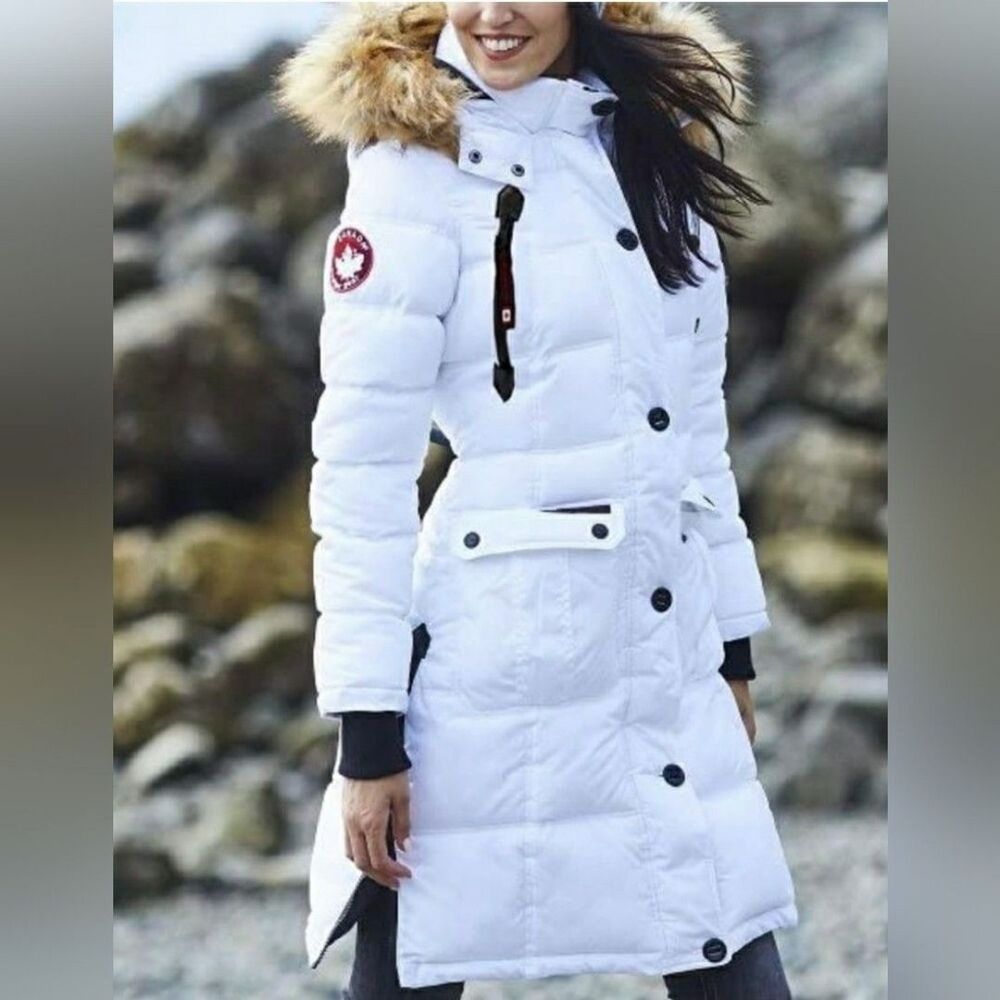 NEW Canada Weather Gear Fur Hooded White Long Insulated Puffer Coat Women XL